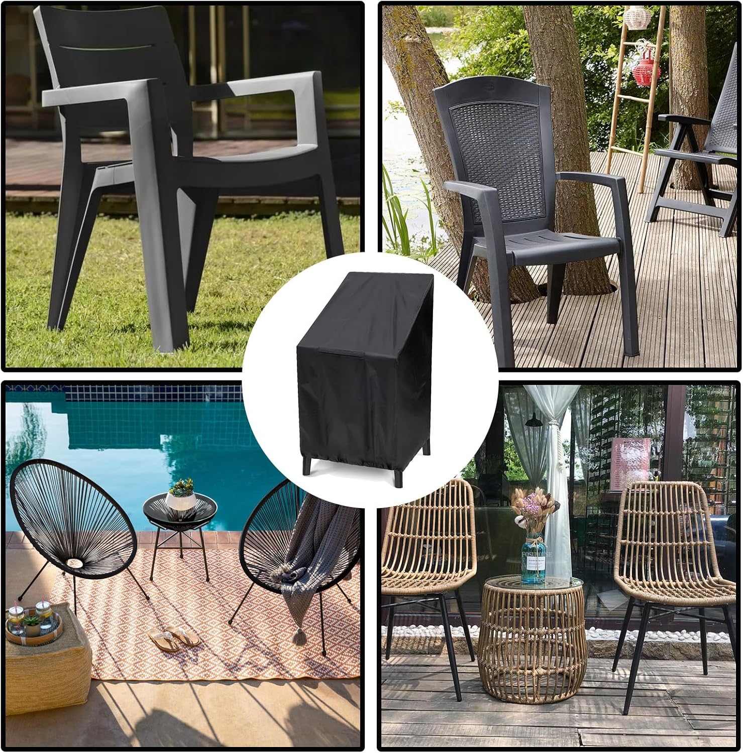 Housse De Protection Pour Chaises De Jardin Empilables - Tissu Oxford 210D Imperméable, 65x65x120 Cm, Noir