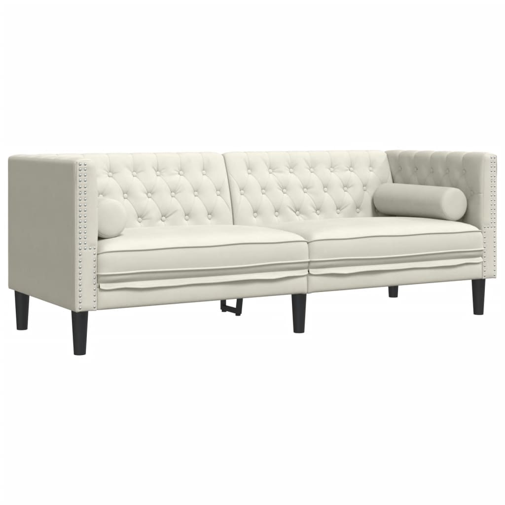 Canapé Chesterfield 2 Places Velours Bordeaux - Avec Traversins, Rembourré - Dimensions 174 X 74,5 X 70,5 Cm - 2