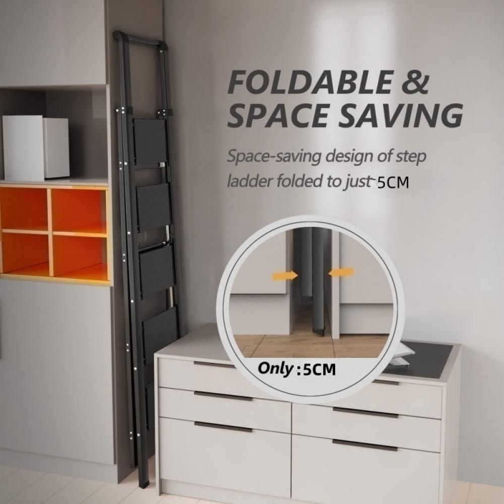 Escabeau pliant 4 marches pour adultes, pédales larges ergonomiques, pieds antidérapants, acier léger portable - 7