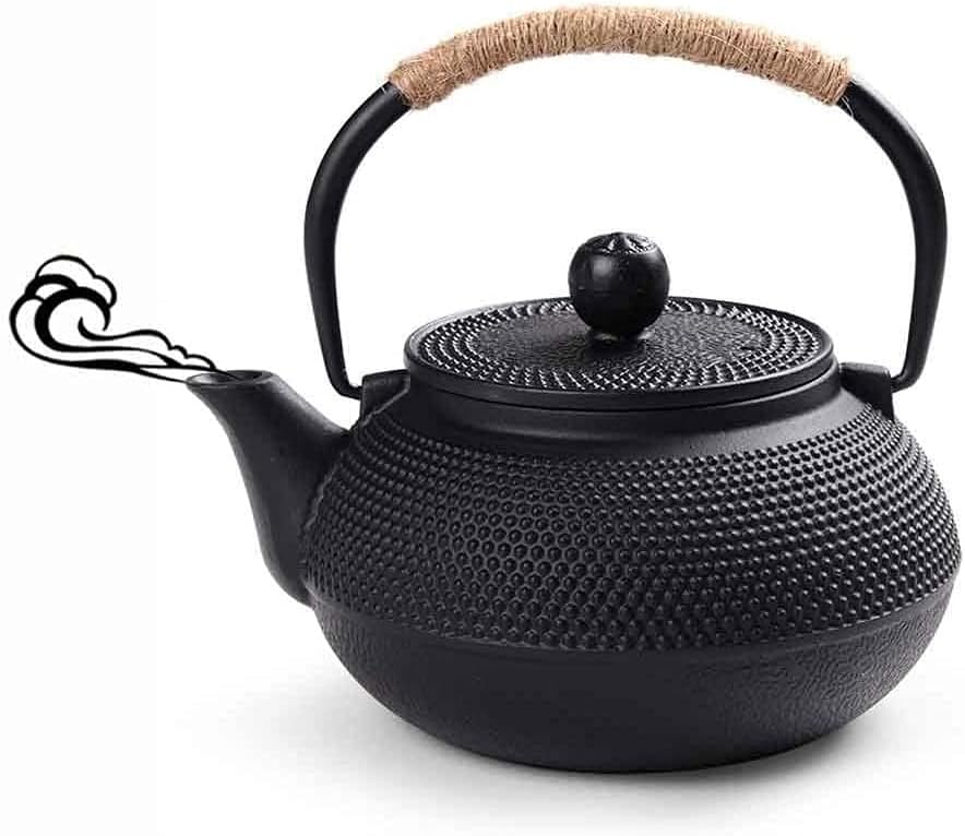 Czajnik żeliwny z zaparzaczem, 600 ml Czajnik indukcyjny do herbaty czarnej, Czajnik do herbaty dla miłośników herbaty, Czarny