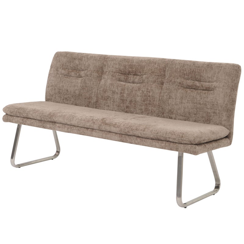 Ławka HWC-H70, ławka do jadalni ławka tapicerowana, oparcie tkanina/tkanina szenilowa stal nierdzewna szczotkowana 180cm ~ brązowy