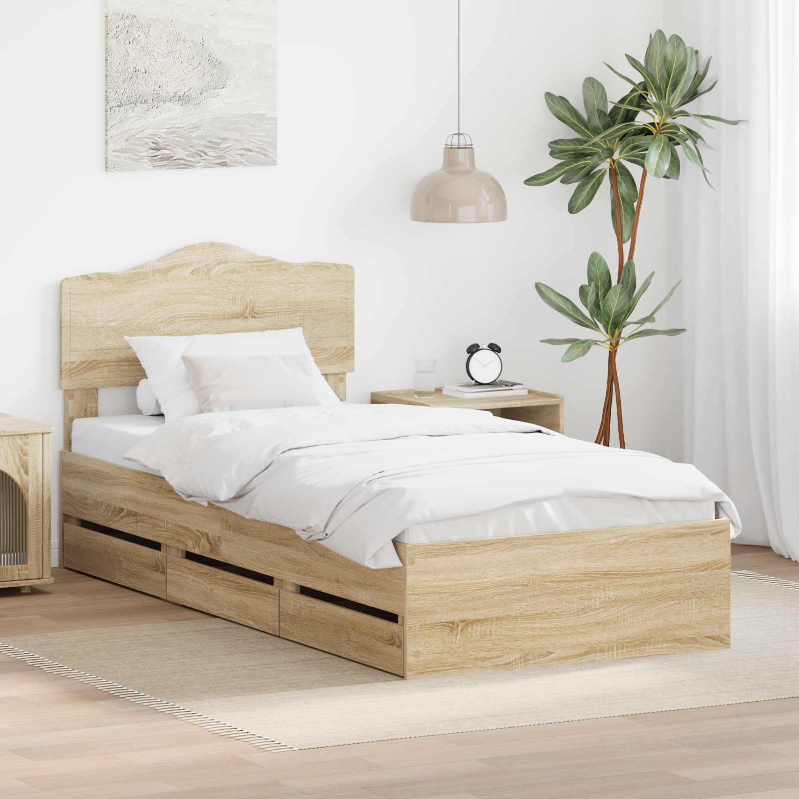 Letto Contenitore Singolo Rovere Sonoma Con Cassetti – 100x200 Cm, Struttura In Legno Ingegnerizzato