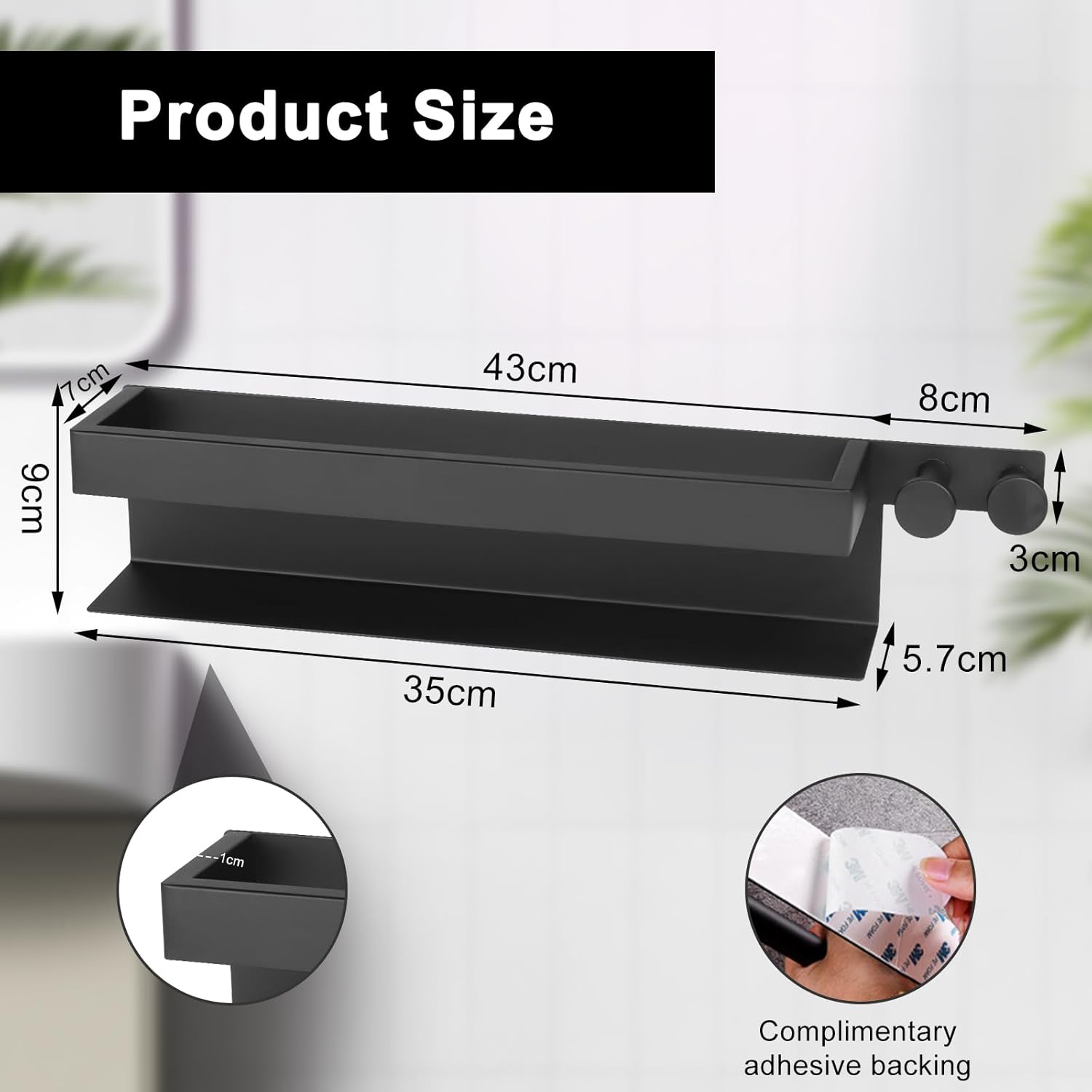 Porte-serviettes Mural Adhésif Sans Perçage, 5 Crochets, Pour Salle De Bain Et Cuisine 58 Cm Noir 96569601