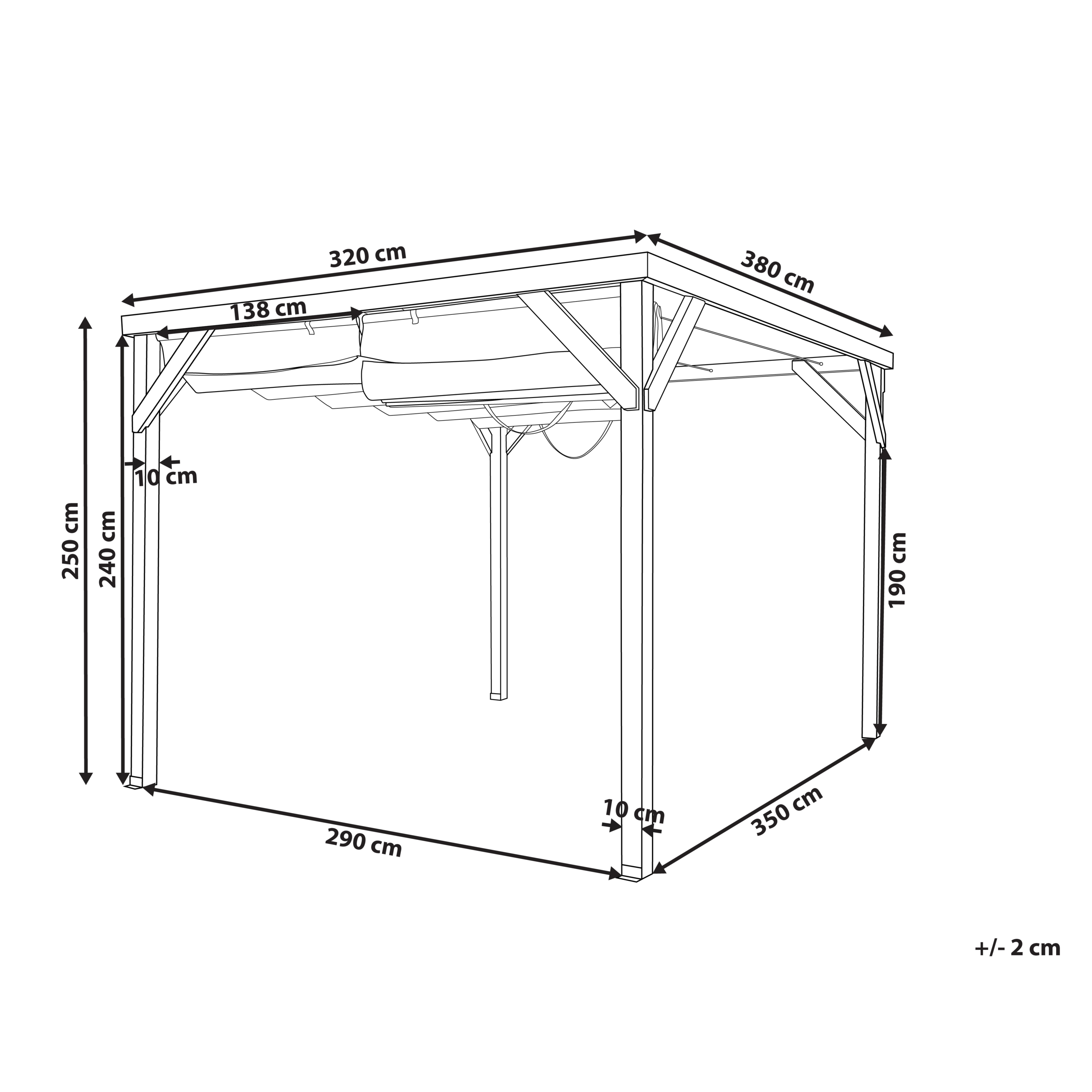 Beliani Cenador VILLAROSA Madera de abeto 320 cm 380 cm Marrón/Beige - 3
