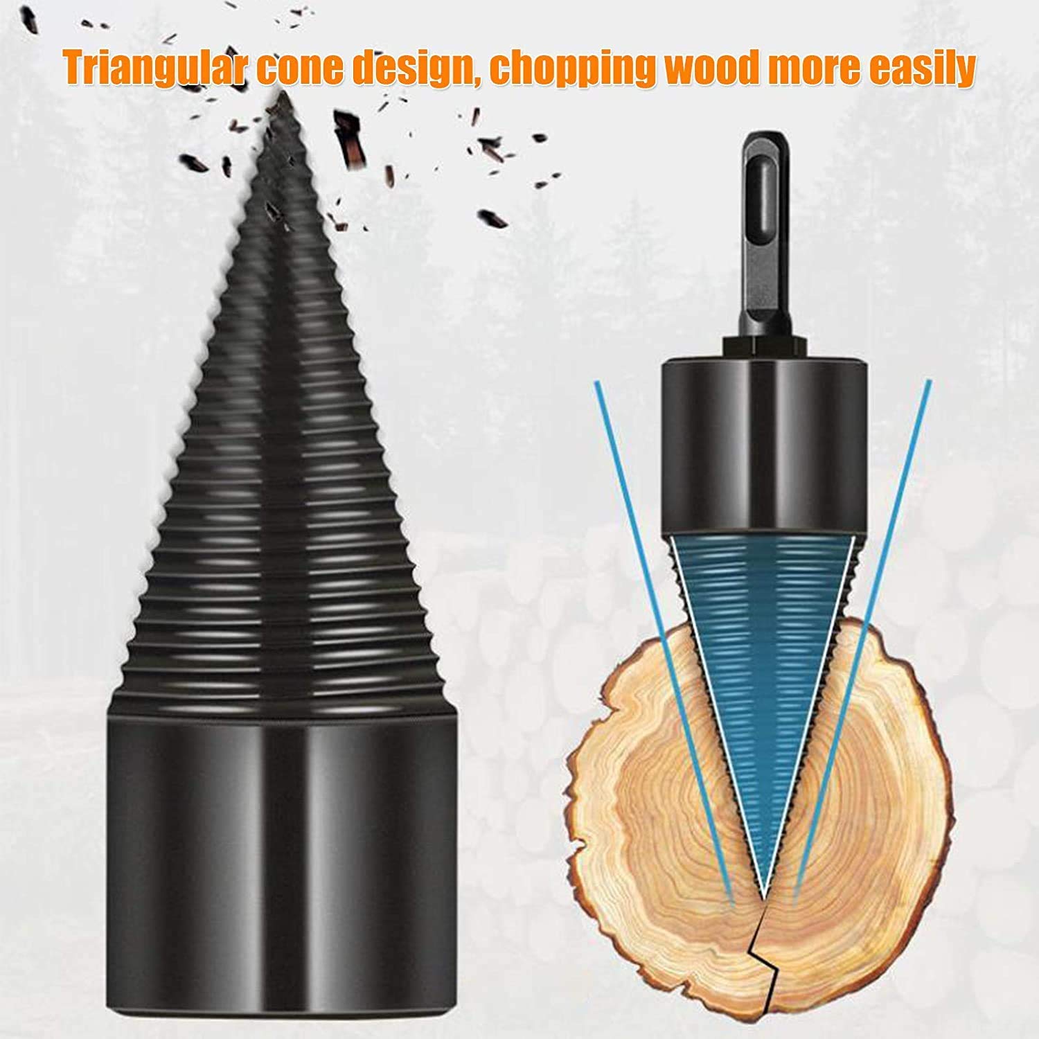 Fendeuse de Bûches 45mm,Fendeuse de bûches, fendeuse à bois perceuse sûre, fendeur de bûches, Fendeur de Bûche pour Fendre du Bois(Hex+Square+Round) - 5