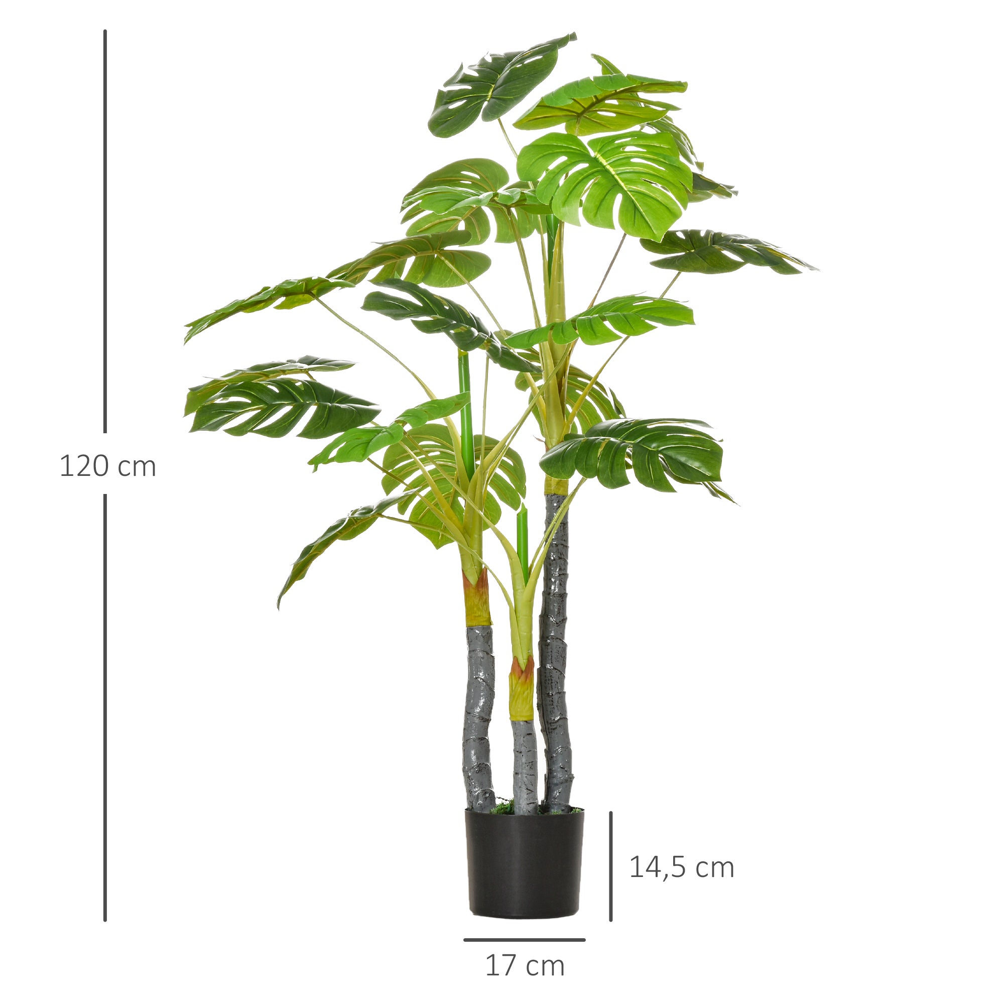 Planta artificial en maceta con 20 hojas HOMCOM ø17x120 cm verde - 3