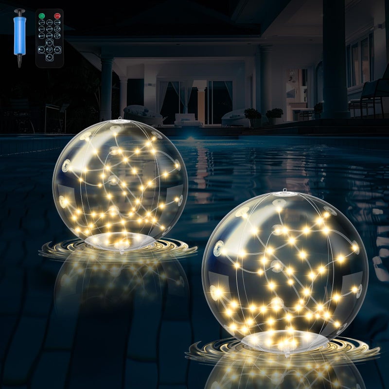2 Pływające Lampy Solarne LED do Basenu 3000K Biały Ciepły IP68 z Pilotem Dekoracja Ślub Ogród