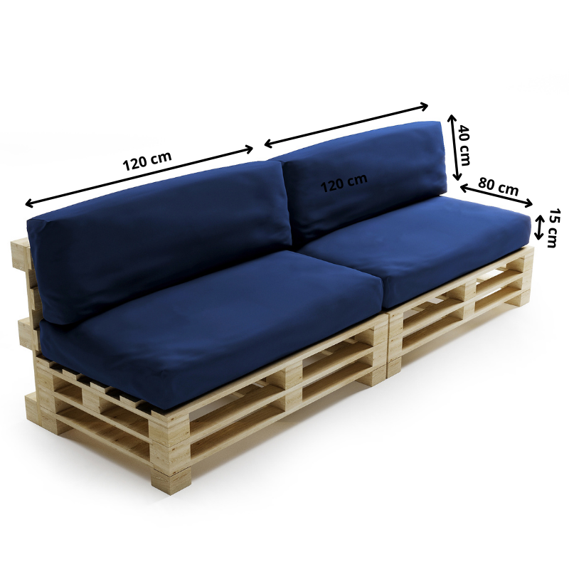 Coussins Palette Déhoussable Imperméable LOT x2 BANANAIR 120x80cm/120x40cm Bleu - 3