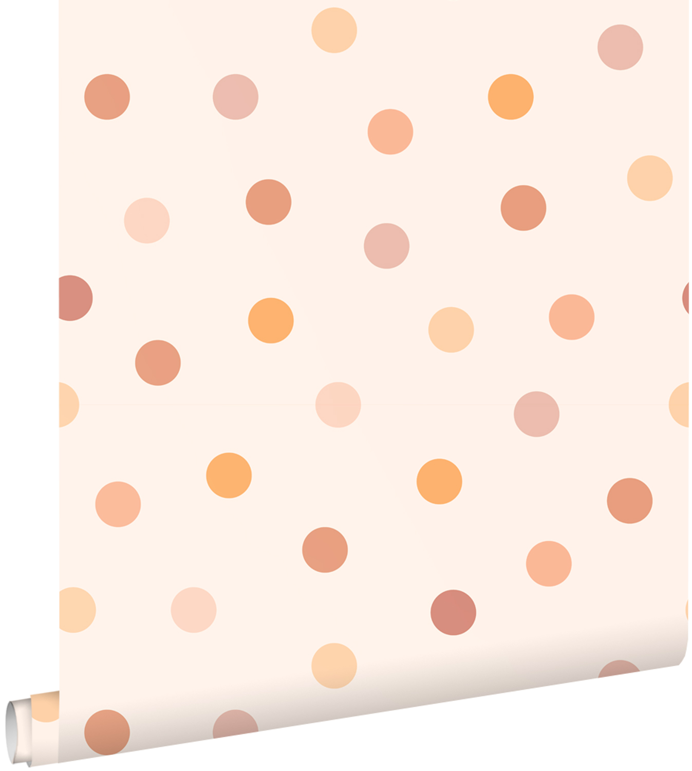 Papel pintado puntos lunares polka dots rosa y naranja - 50 x 900 cm - estahome