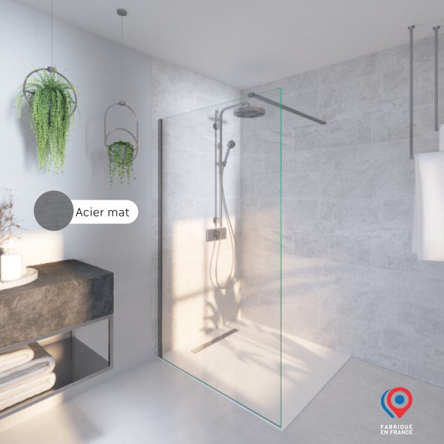 Kit Paroi de douche transparente + Rail Acier - Baléares - H.198 x L.120 cm - Fabrication Française AURYS NORMANDIE