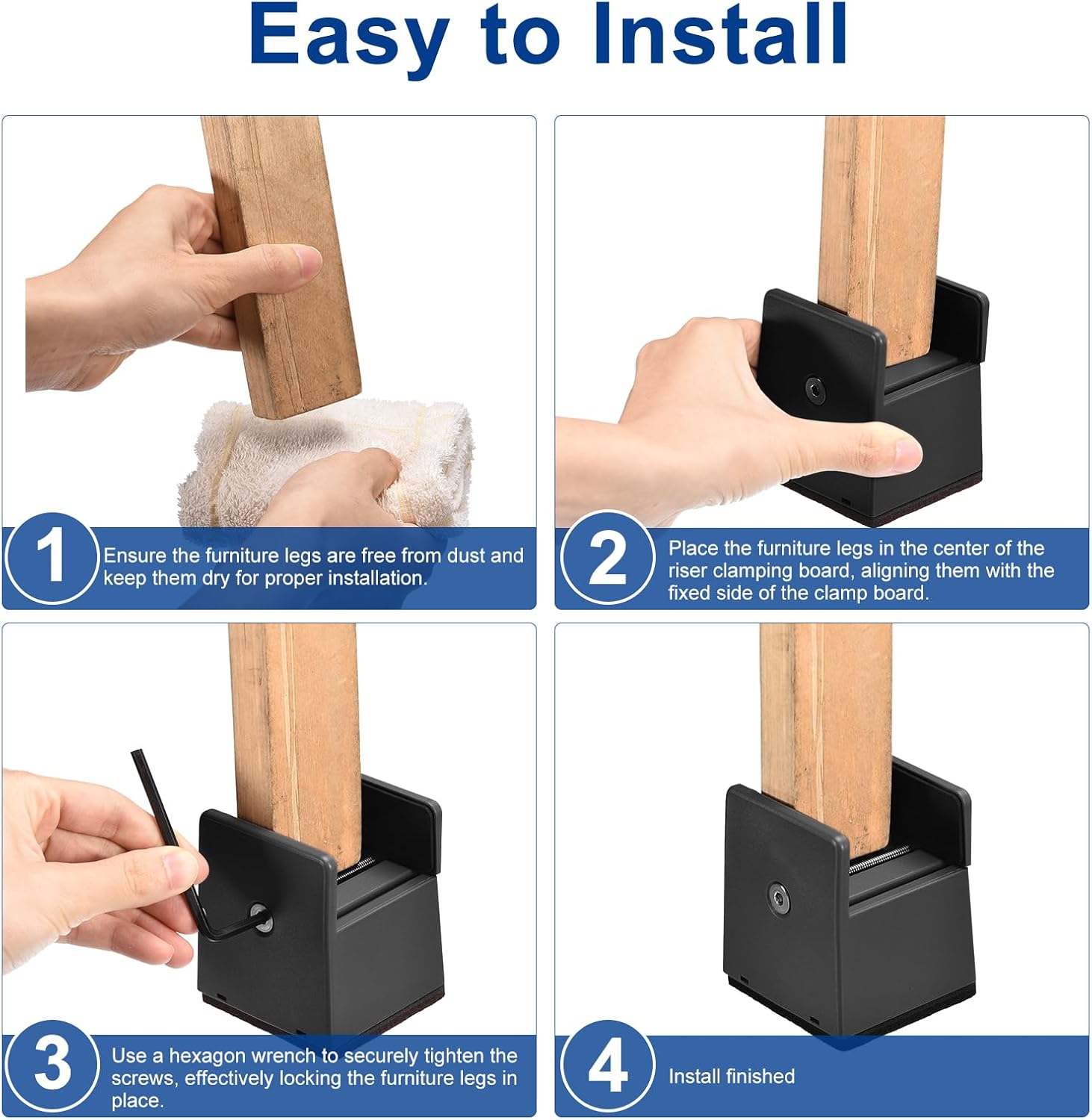Rialzo a pedale regolabile - Robusto seggiolino rialzato per mobili - Adatto a divani, scrivanie, di - Confezione da 4 - Nero - 5 x 1 pollice - 3 - 4