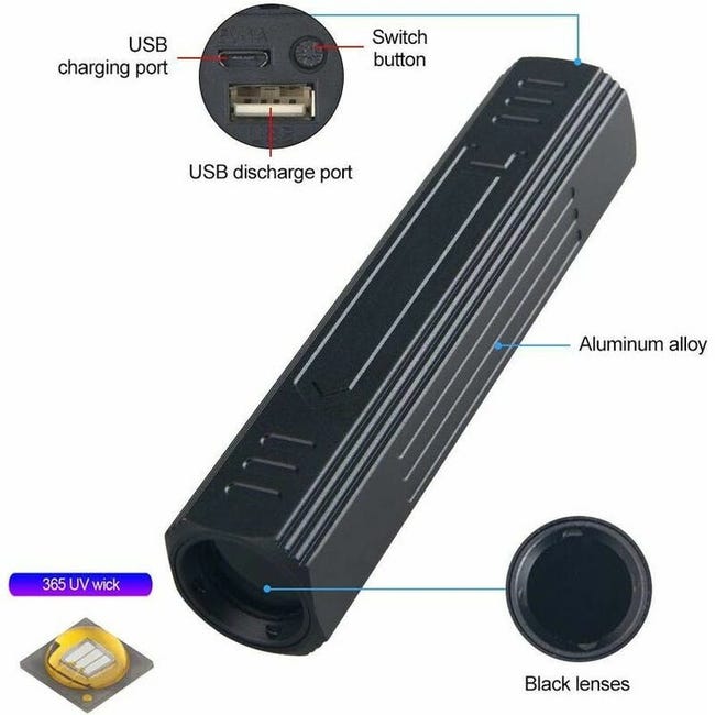 Torcia UV 365nm Ricaricabile - Per Urina Animali E Resina - Foto 3