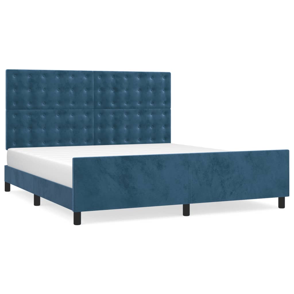 Cadre de lit sans matelas, en velours, bleu foncé, pour la chambre, 160 × 200 cm - 2