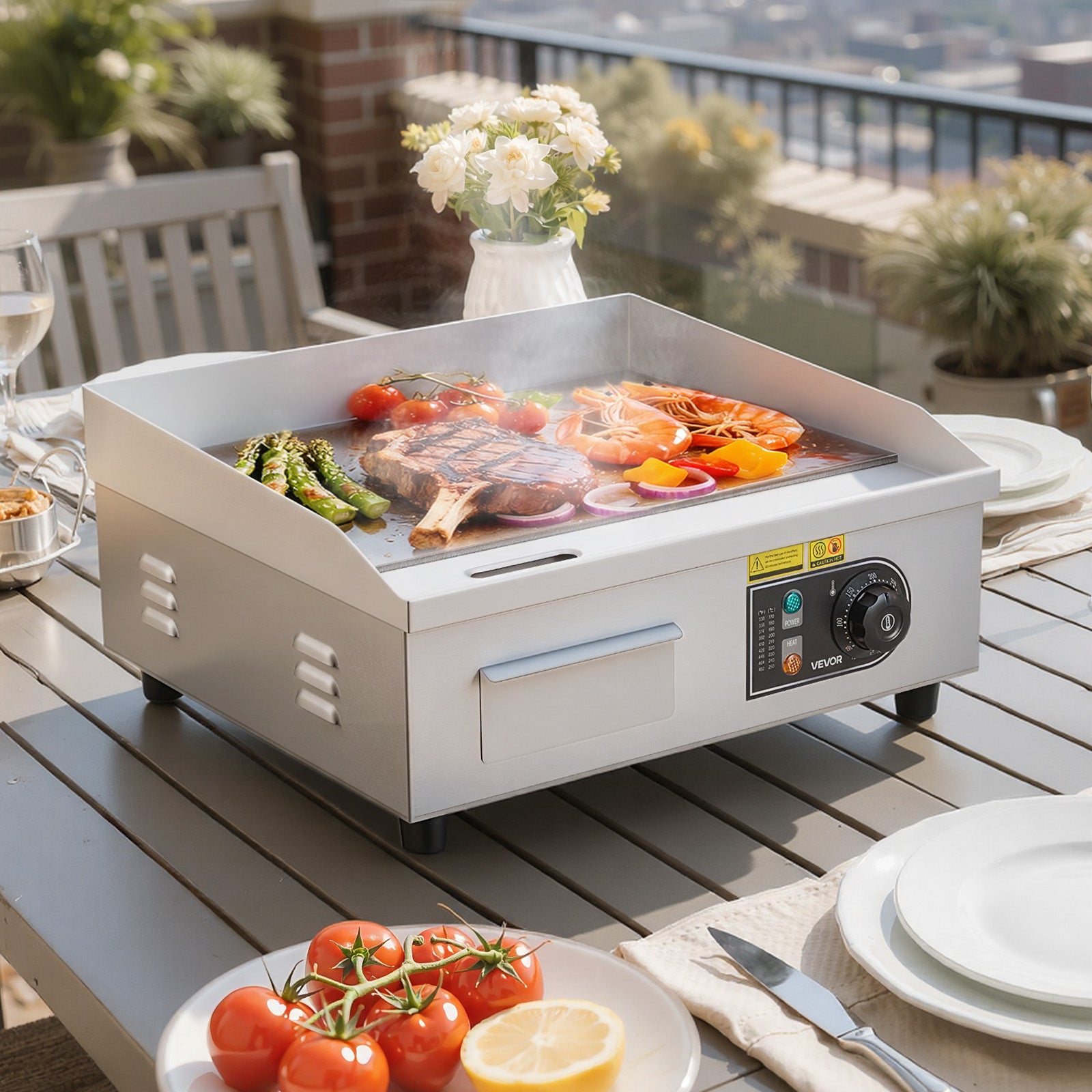 Plancha Électrique VEVOR 2800 W 45x30 cm, Plaque à Snacker avec Température Réglable 50 à 300 °C, Plaque Cuisson Lisse, avec 2 Spatules et 2 Pinceaux - 8