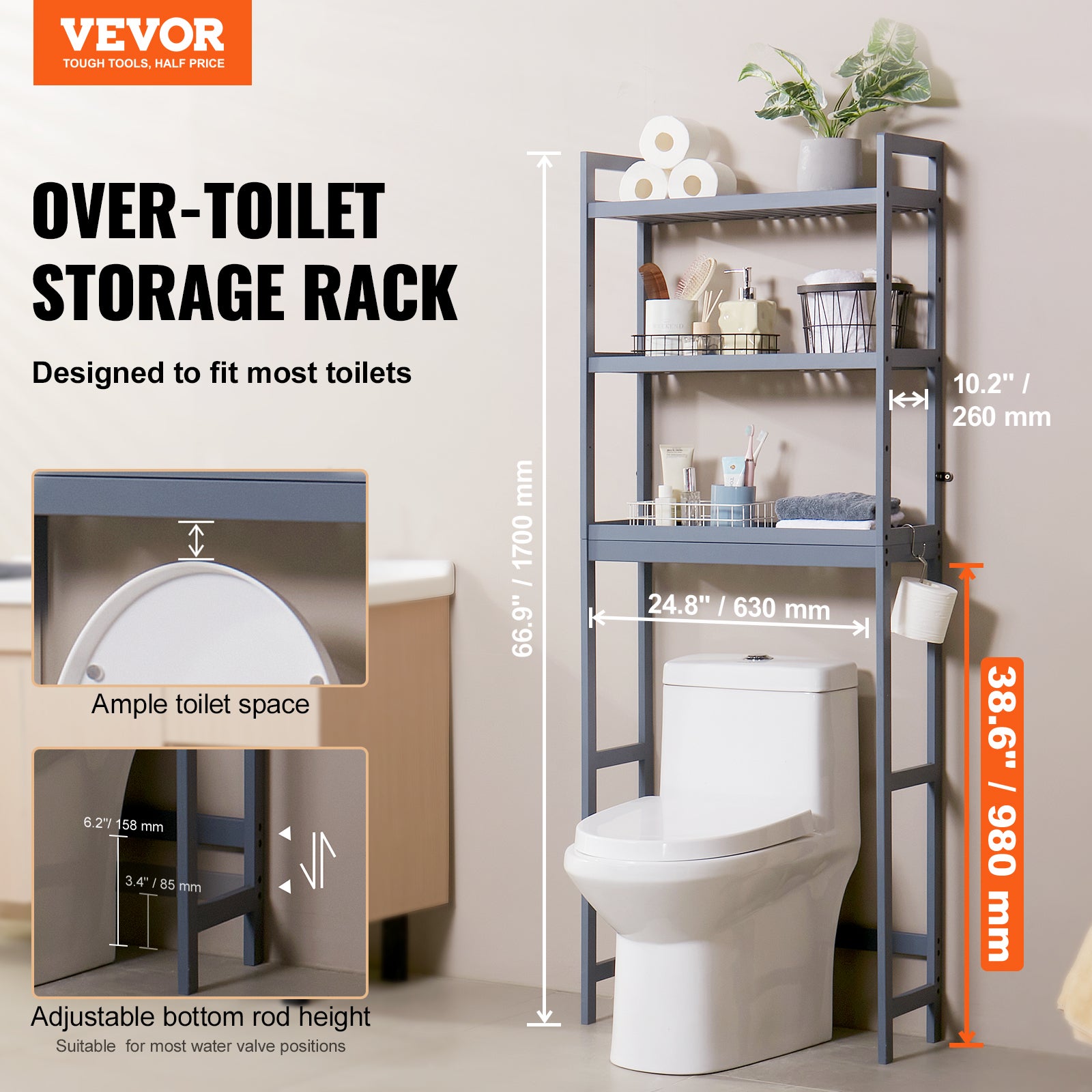 VEVOR Estante para inodoro ajustable de ...
