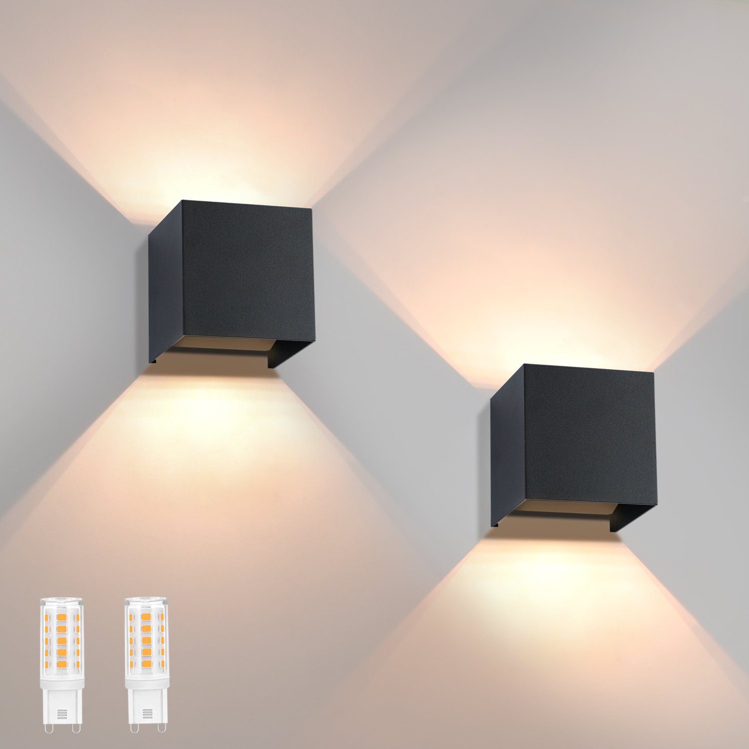 NETTLIFE Kinkiet LED do użytku wewnętrznego/zewnętrznego: zestaw 2 lamp zewnętrznych o barwie ciepłej bieli IP65 G9, biały kinkiet zewnętrzny