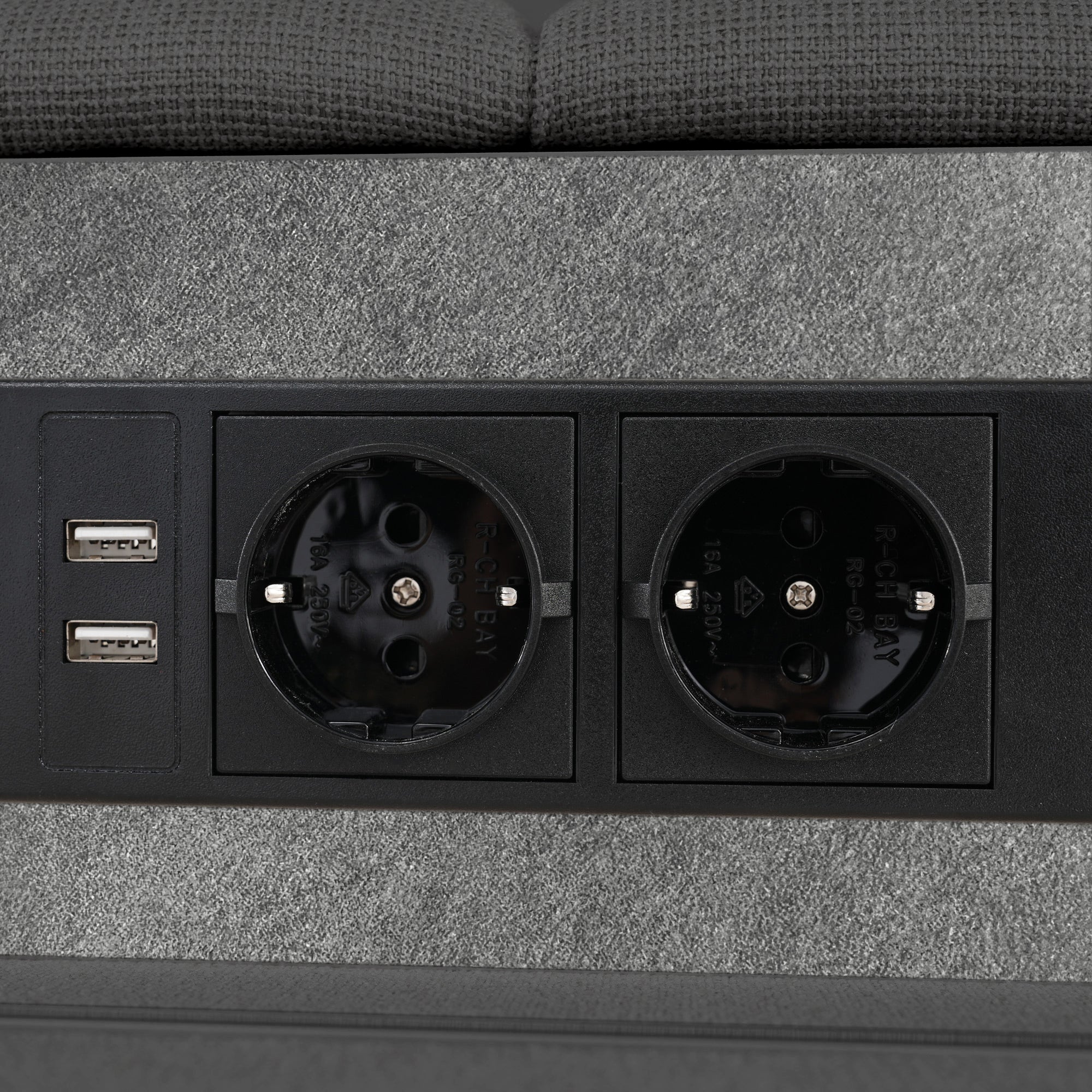 Lit adulte 180x200 cm avec 4 tiroirs, éclairage LED, prises USB, sommier à lattes, tête de lit, en bois, gris, sans matelas - 8