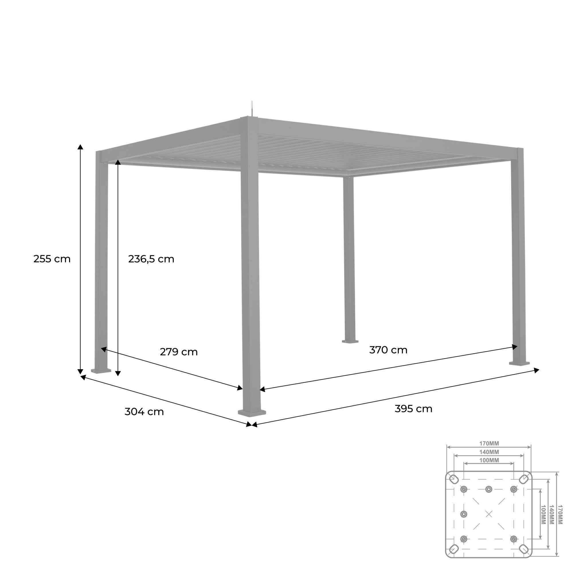 Pérgola eléctrica bioclimática de 3x4m de alumínio com iluminação LED, Triomphe 3x4m LED, Antracite, 391x301x250 cm - 3