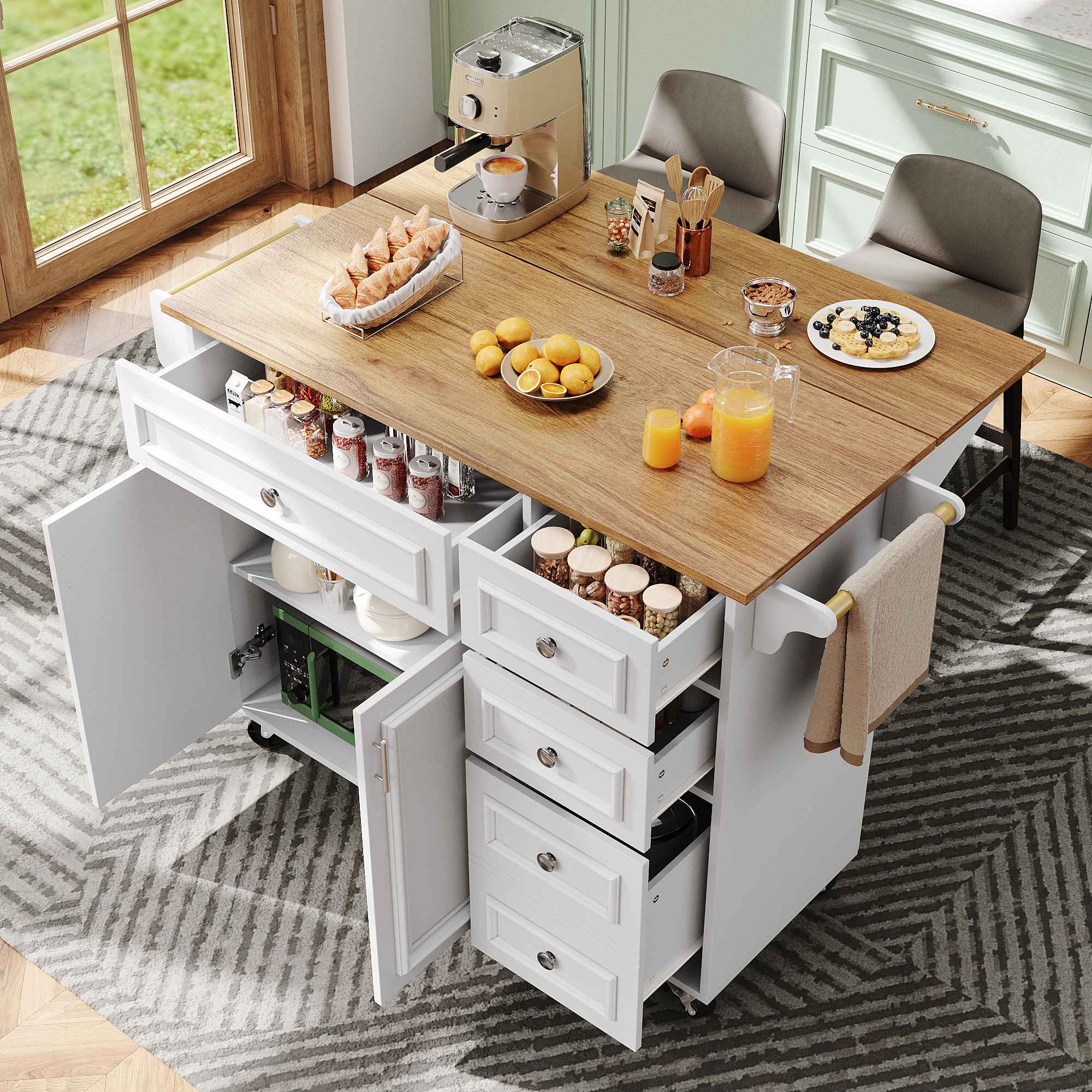 lot De Cuisine Multifonction Blanc 110x45 75x92cm Buffet Serviteur lot-de-cuisine-multifonction-blanc-110x45-75x92cm-buffet-serviteur