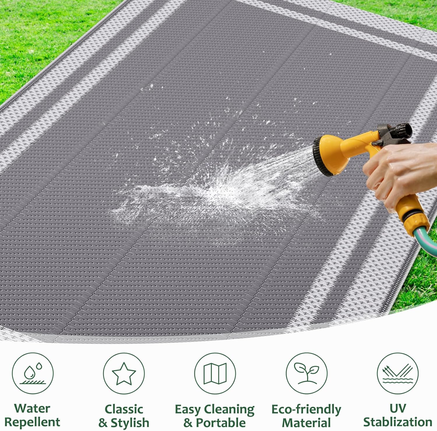 Tapis D'extérieur Grand Format, Tapis Réversible En Plastique Imperméable, Adapté Aux Camping-cars, Balcons, Jardins, Plages Et Campings,183x275cm - 3