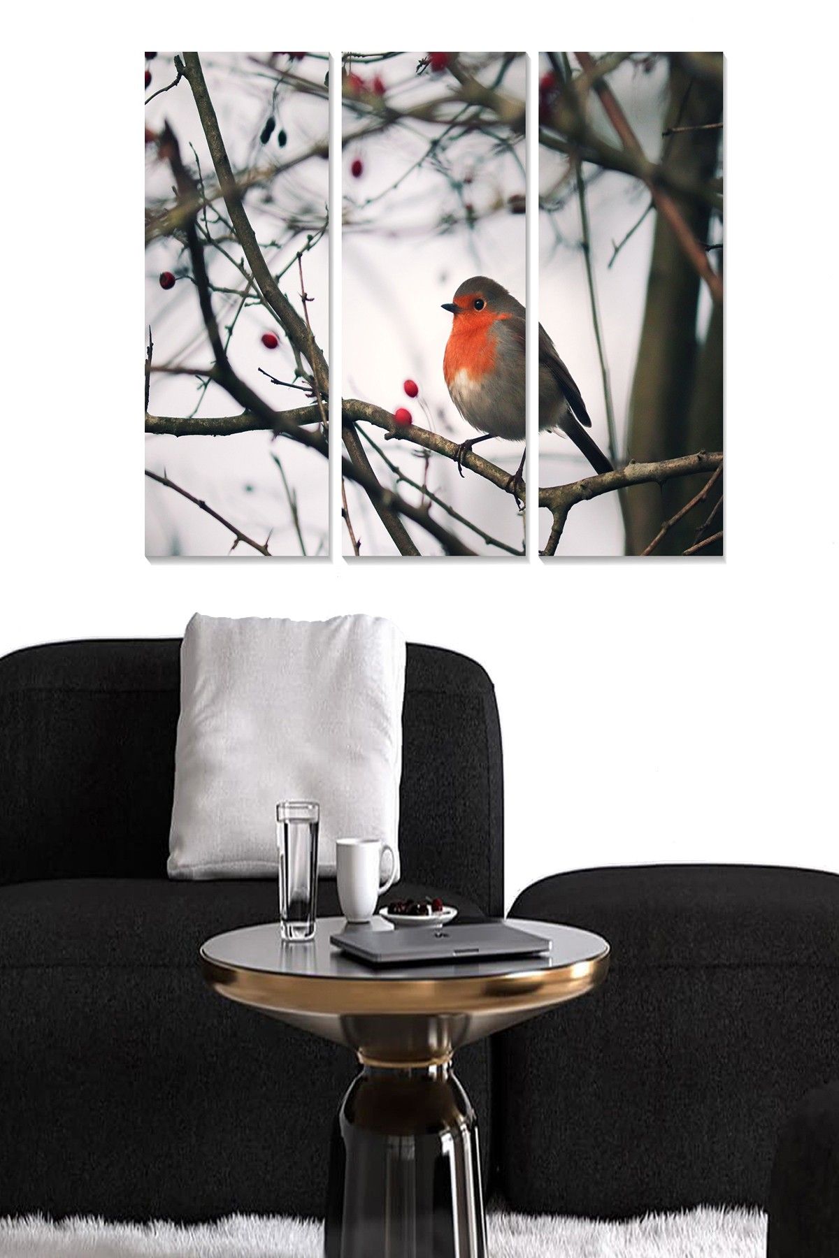 Triptyque Fabulosus L70xH50cm Motif rouge-gorge perché Multicolore ...