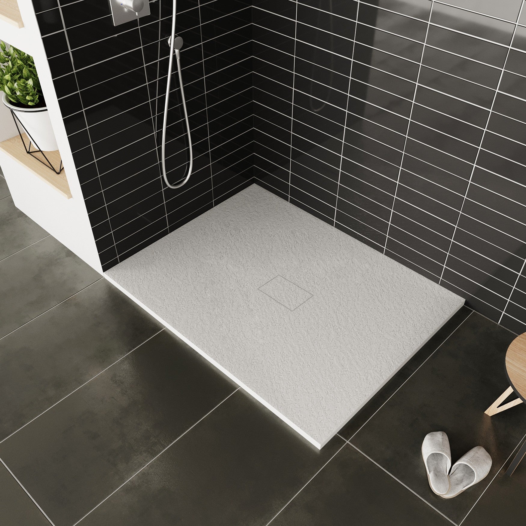 BAYA Receveur de douche 100 x 140 cm Blanc extra-plat aspect pierre + bonde incluse - 2