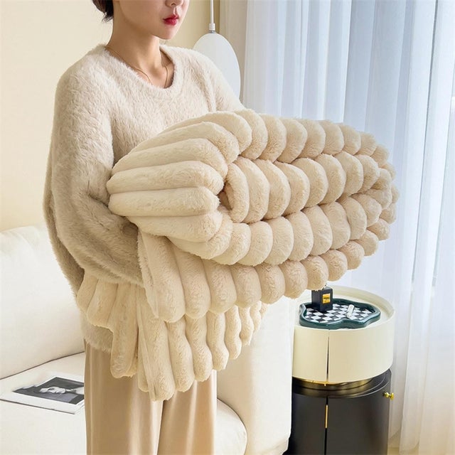 Couverture en laine, plaid, jeté de canapé, doux et confortable, poils longs, hiver - blanc - 100 x 150 cm