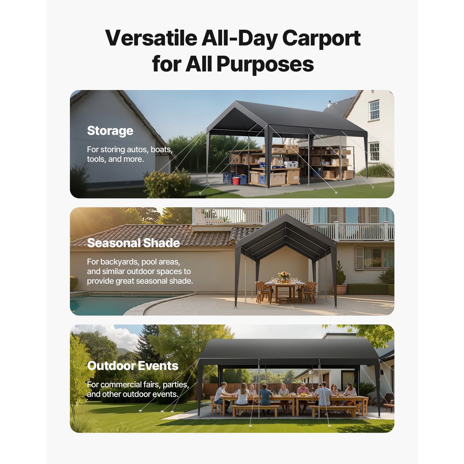 Abri de voiture SucceBuy 3,05 x 6,09 m, structure robuste en acier, garage exterieur resistant aux UV et a leau, protection toute saison pour voitures - 7