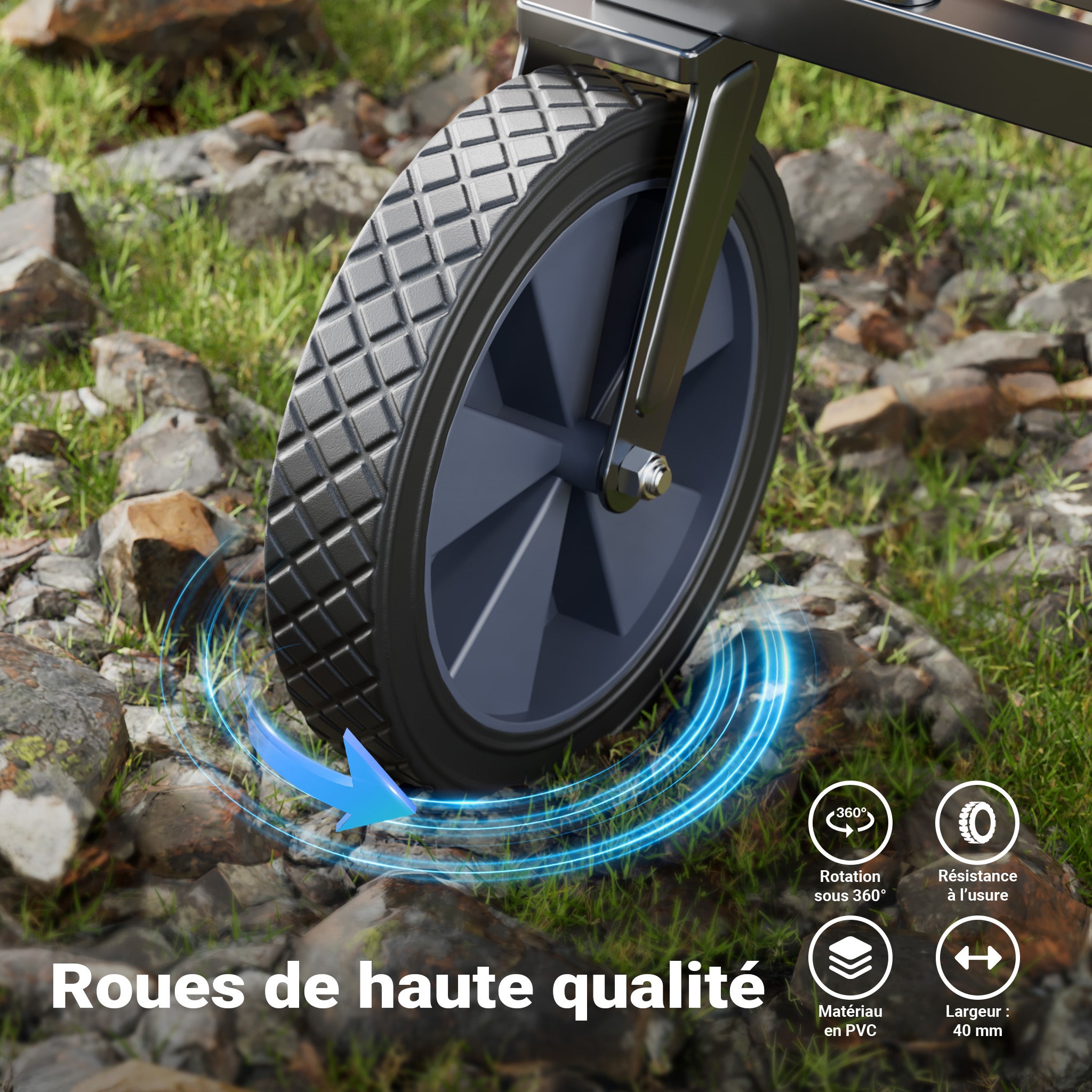 Chariot de transport Enfant Noir Pliable 100 kg avec Roulettes 1020x505x1010 mm Poignée Télescopique Transport Outils Tout-terrain Plage… Toboli - 7