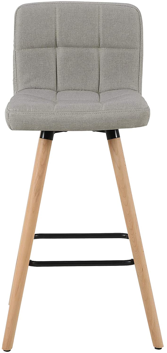 Lot de 2 Tabourets de Bar avec Repose-Pieds WOLTU, Chaise de bar Design en Bois Massif et Lin, Gris Clair - 4