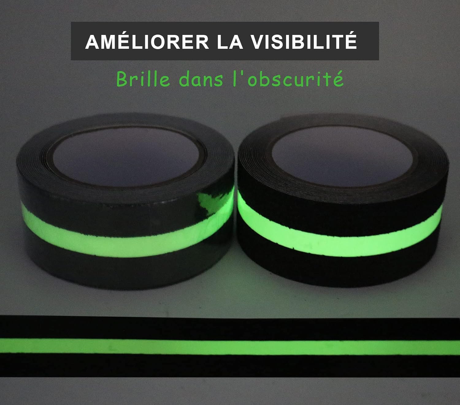 2 Pack adhésif antidérapant avec Film Lumineux Brille dans Le Noir, Bande de sécurité pour escaliers échelles sols glissants Intérieur et Extérieur - 2