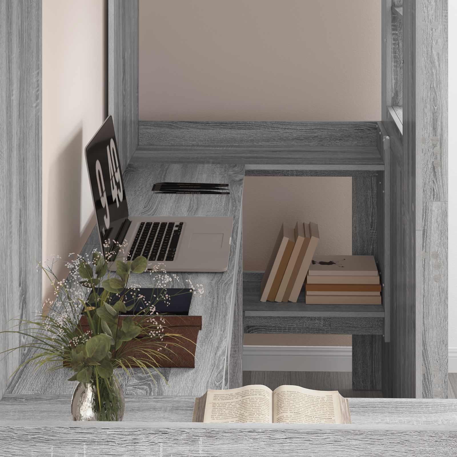 Cadre de lit superposé avec bureau, gris, pour la chambre, 75 × 190 cm - 3