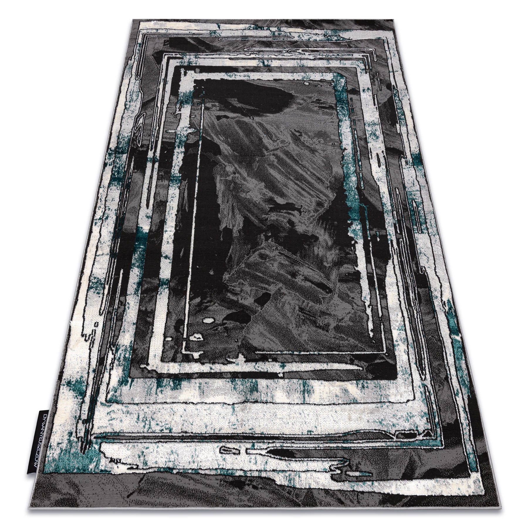 Dywan DE LUXE nowoczesny 619 Ramka - Strukturalny szary / zielony 200x290 cm