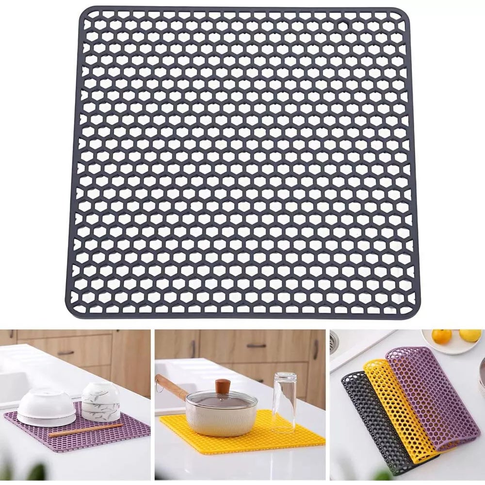 Silikonowa mata do zlewu, 34,5 * 34,5 cm, mata do zlewu, mata zapobiegająca kapaniu, mata ochronna do zlewu na sztućce, ciemnoszara