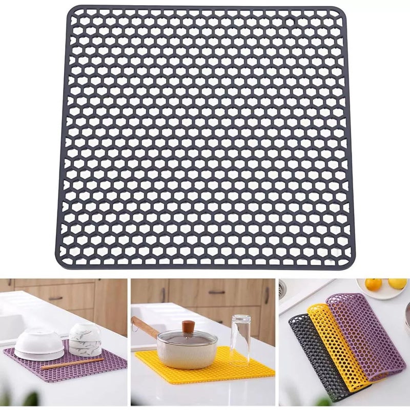 Silikonowa mata do zlewu, 34,5 * 34,5 cm, mata do zlewu, mata zapobiegająca kapaniu, mata ochronna do zlewu na sztućce, ciemnoszara