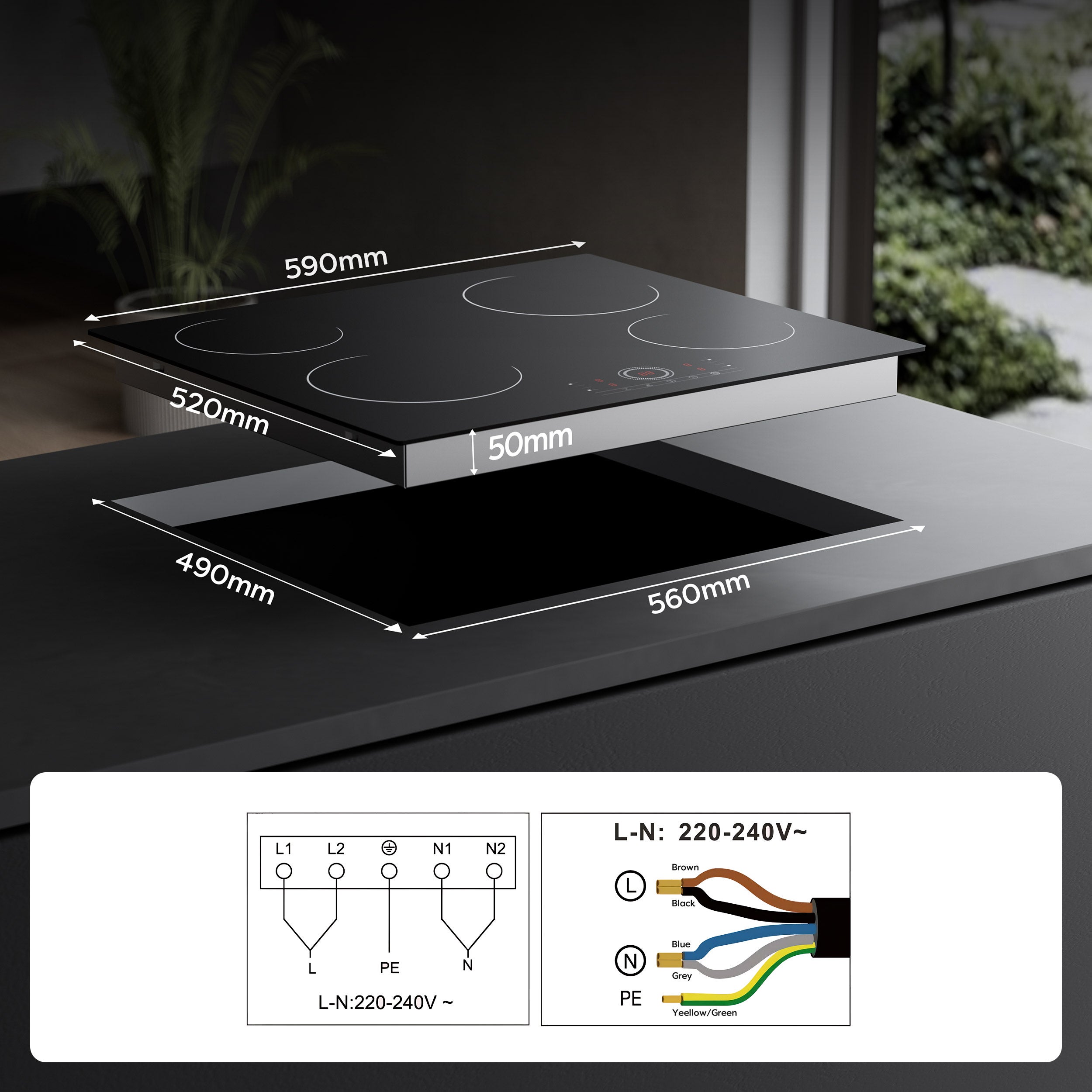 CDV Plaque Vitrocéramique 4 foyers Encastrable 6000W 9 Niveaux de Puissance Touche tactile Minuterie 99 mins CDVER604 - 5
