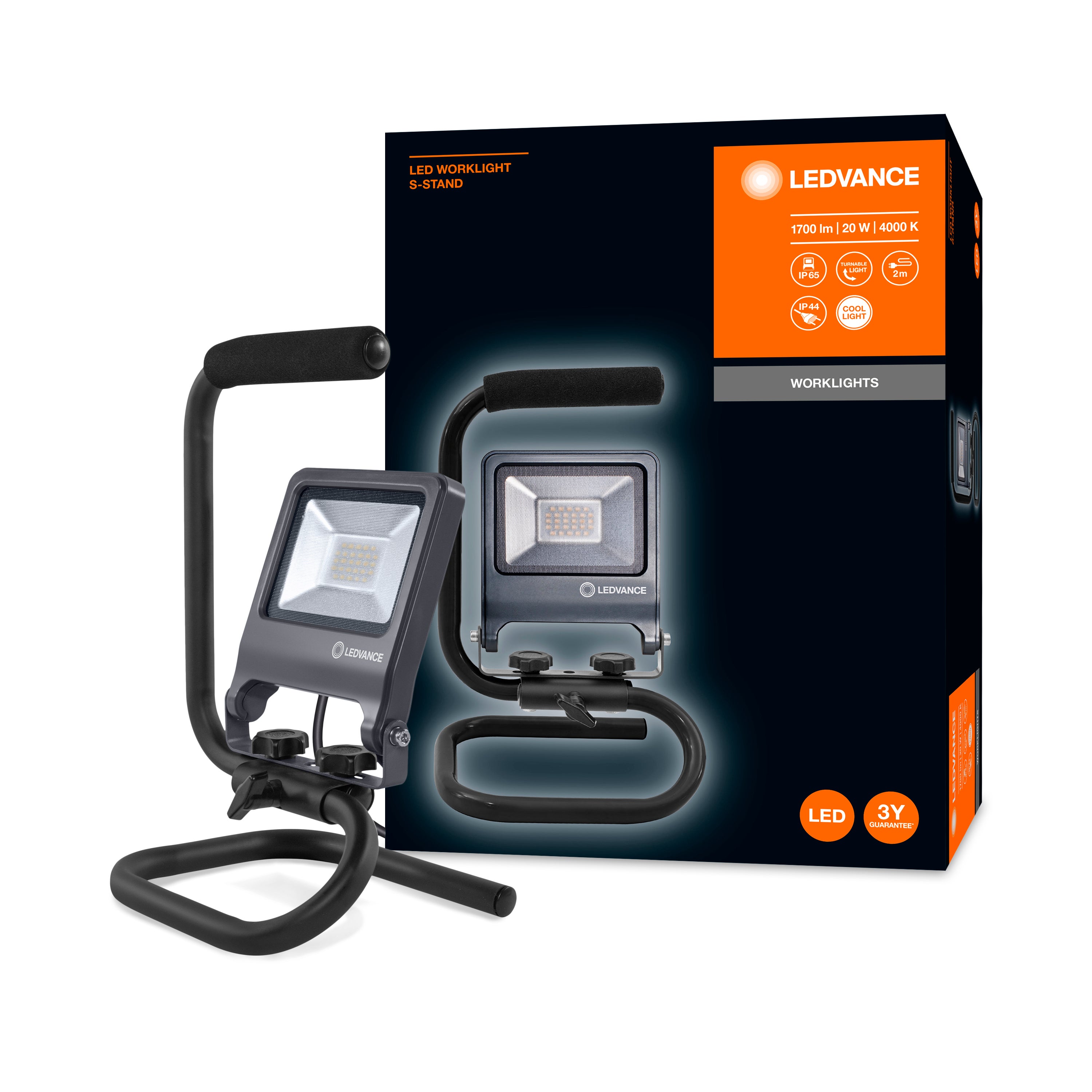 LEDVANCE Luminaires LED pour le sol, WORKLIGHTS S-STAND / 20 W, 220…240 V, Angle de rayonnement: 120°, Cool White, 4000 K, Matériau: Aluminum/acier - 4