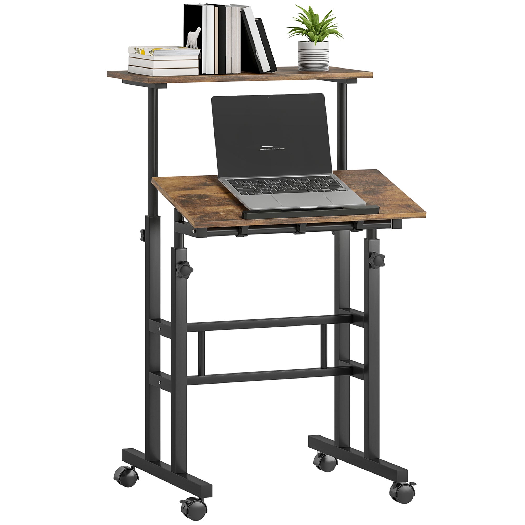 SDHYL Bureau debout mobile, petit bureau de 79,7 cm avec roulettes, chariots roulants portables