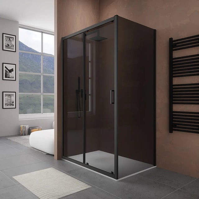 Box doccia 120x80 cm scorrevole vetro 6mm fumè profili nero opaco h185 | Tonga