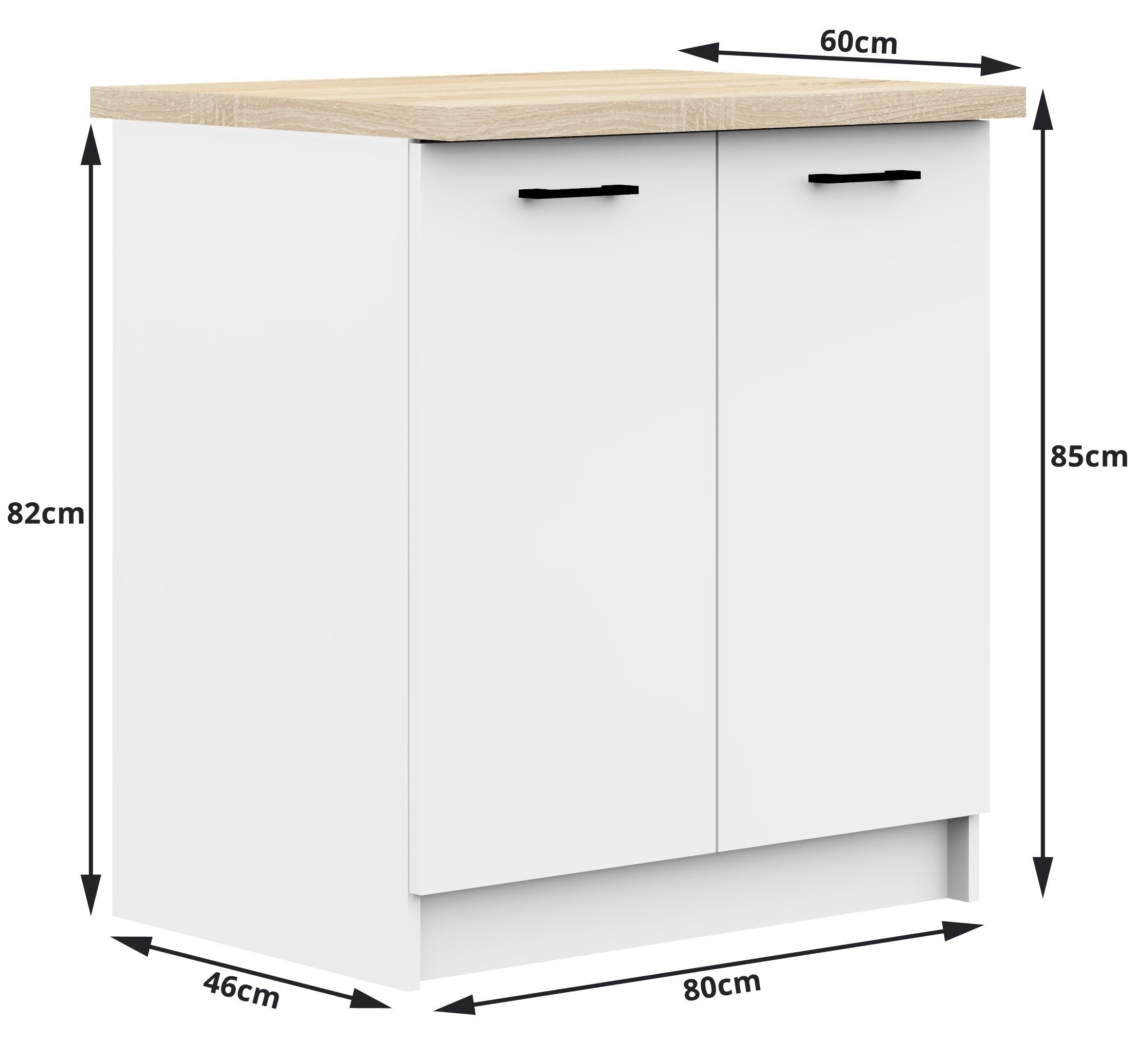 Armoires de cuisine basse AKORD S80 OLIWIA modulable Blanc 80 cm 2 portes façade Blanche 2 étagères 80x46x85 cm - 4