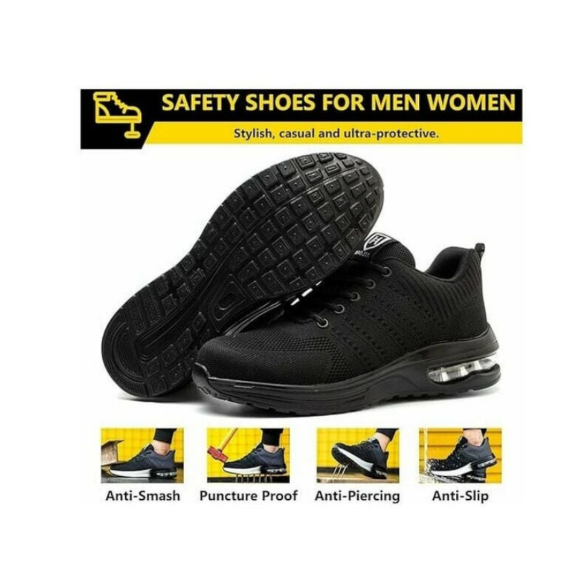 Chaussures de Securité Hommes Femmes Legere Basket de Securite Respirante Confortable Chaussure de Travail avec Embout en Acier Noir Taille 38 - 5