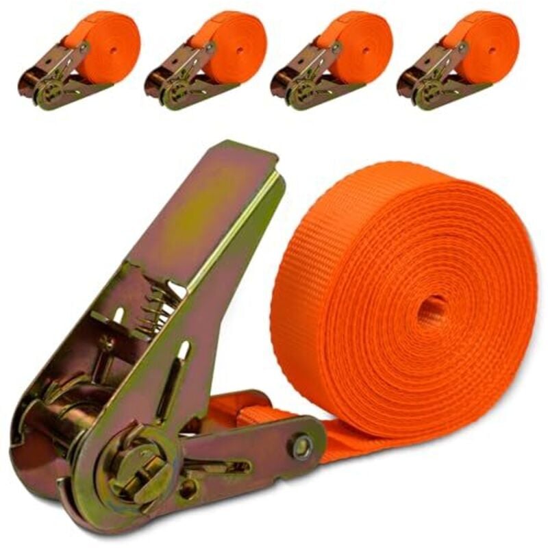 Lot De 6 Sangles à Cliquet De 2,5 Cm X 4 M - Capacité 1000 Kg - Pour Arrimage Moto, Remorque, Déménagement