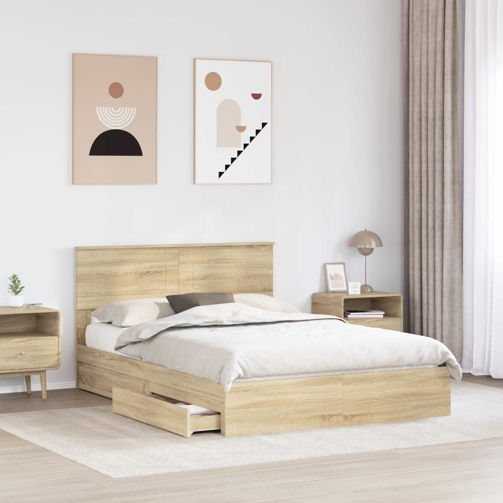 Lit de rangement chêne 140 x 200 cm panneau de bois - 3