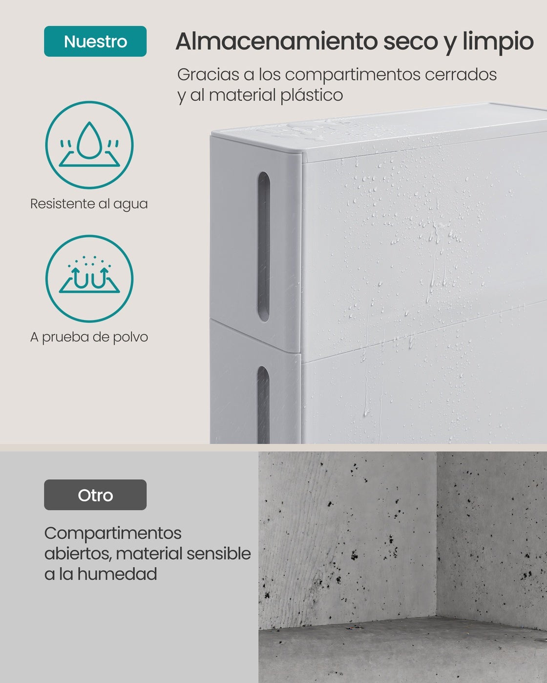 Carrito auxiliar estrecho con 4 cajones, estantería móvil de plástico para baño, 17x45x84 cm, gris - 3