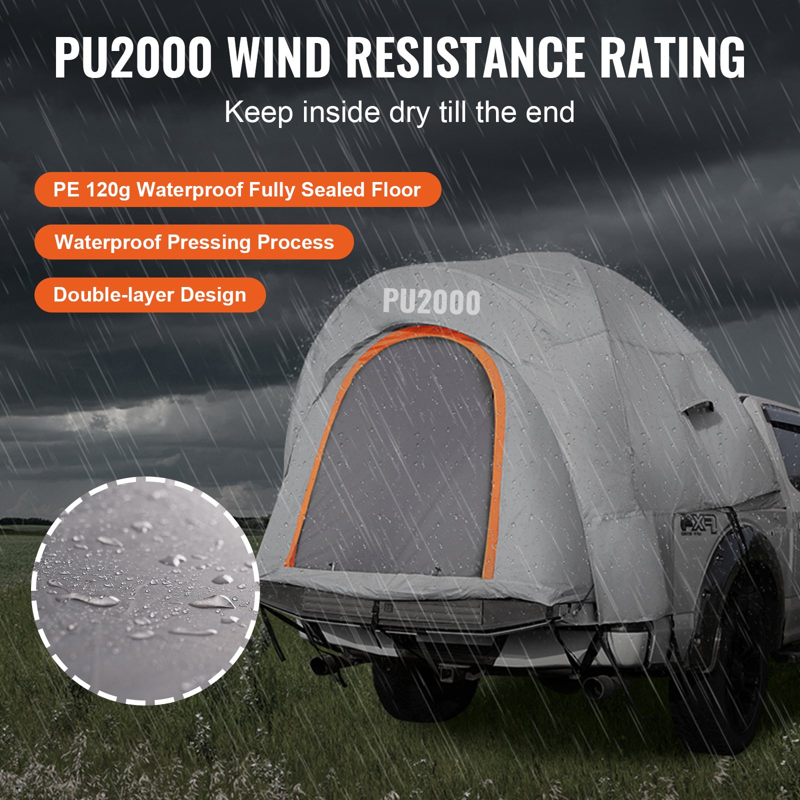 Tente camion,tente camionnette SucceBuy 1,6 à 1,8 m avec couche pluie,double couche imperméable en PU 2000 mm pour le camping,2 à 3 personnes - 5