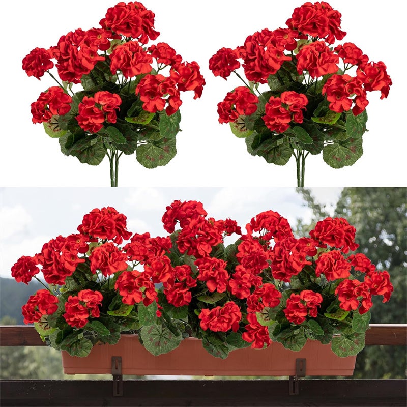 Zestaw 4 sztucznych pelargonii, bukiet sztucznych kwiatów na zewnątrz na ślub, do ogrodu, dekoracja wnętrz, Czerwony