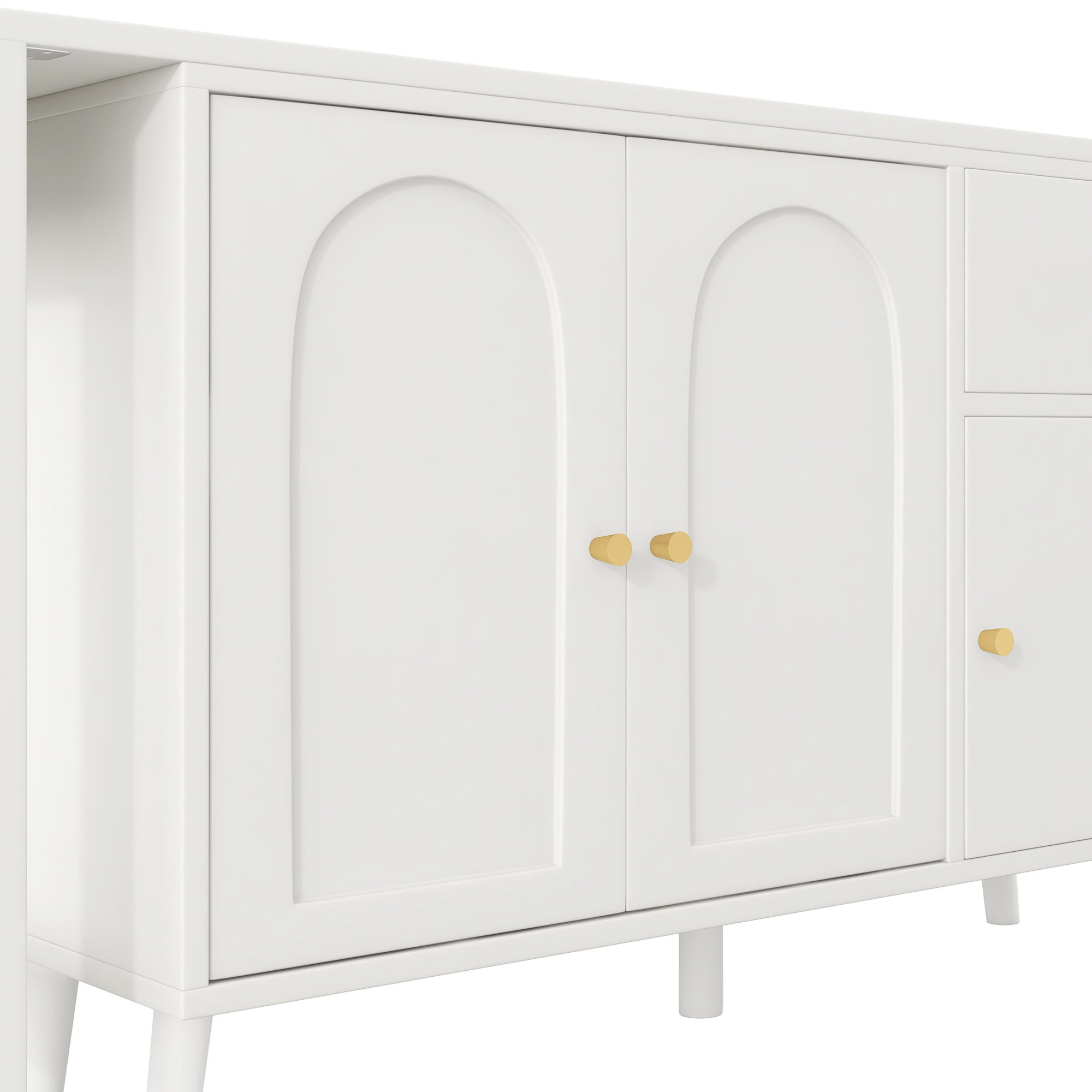 Bureau 2 en 1 120x40x74.5cm - Pivotant à 360° - 3 portes 1 tiroir - Certifié FSC - Blanc - 5