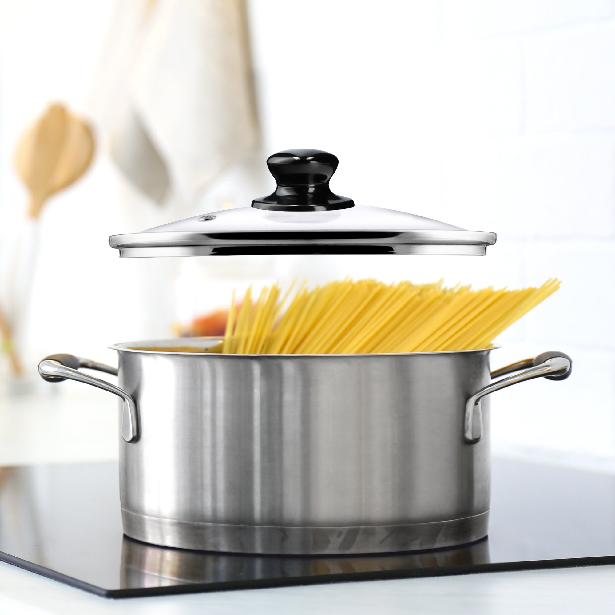 KADAX Coperchio Universale In Vetro Per Pentole E Padelle | Diametro 22 Cm | Manico Ignifugo Rimovibile | Resistente Al Calore E Facile Da Pulire