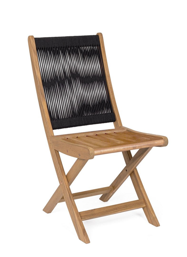 Zestaw 6 składanych krzeseł z drewna akacjowego z czarnym oparciem z polipropylenu