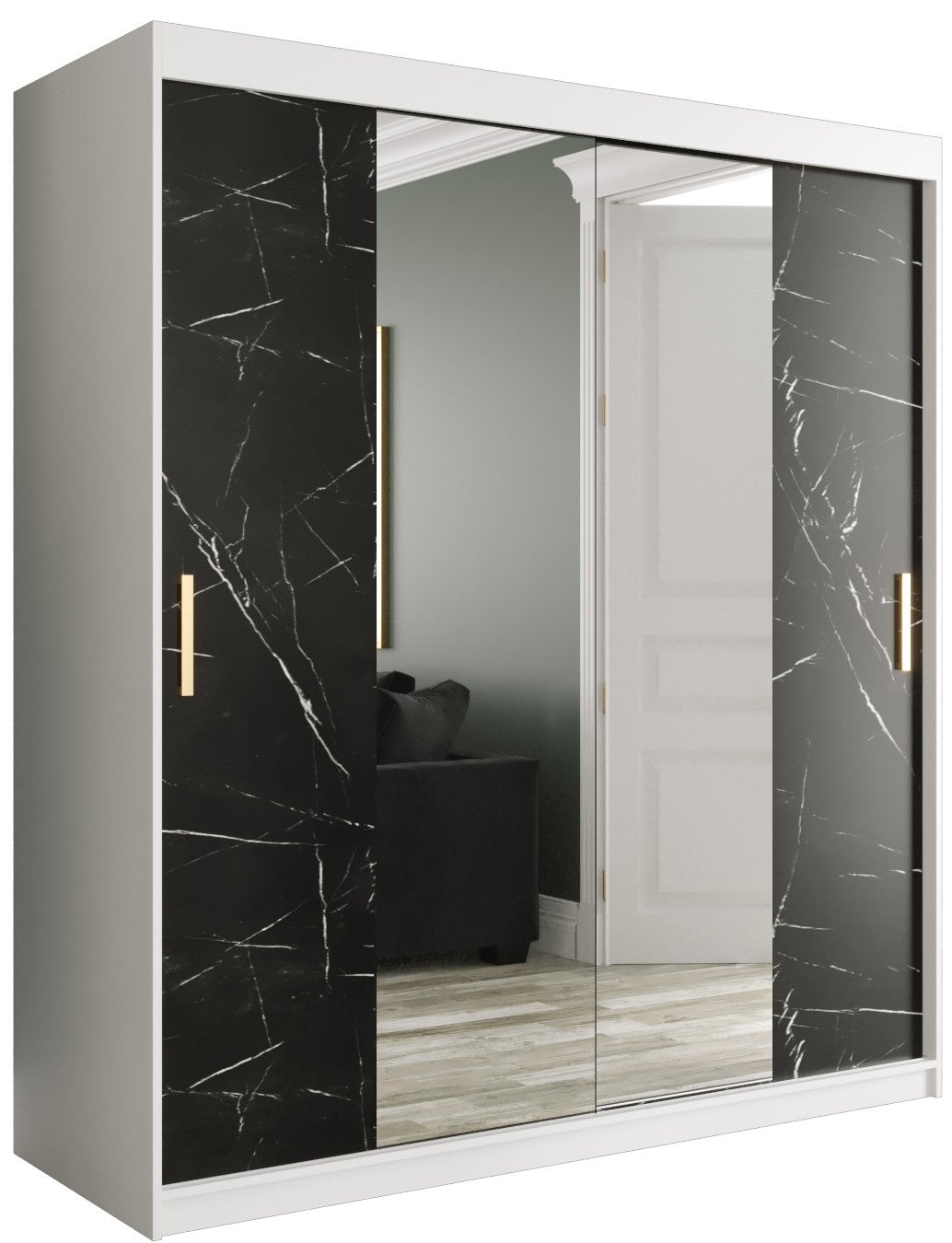 Szafa przesuwna garderoba MARMUR T1 180 x 62 x 200 cm Biały + Marmur Czarny - Abiks Meble